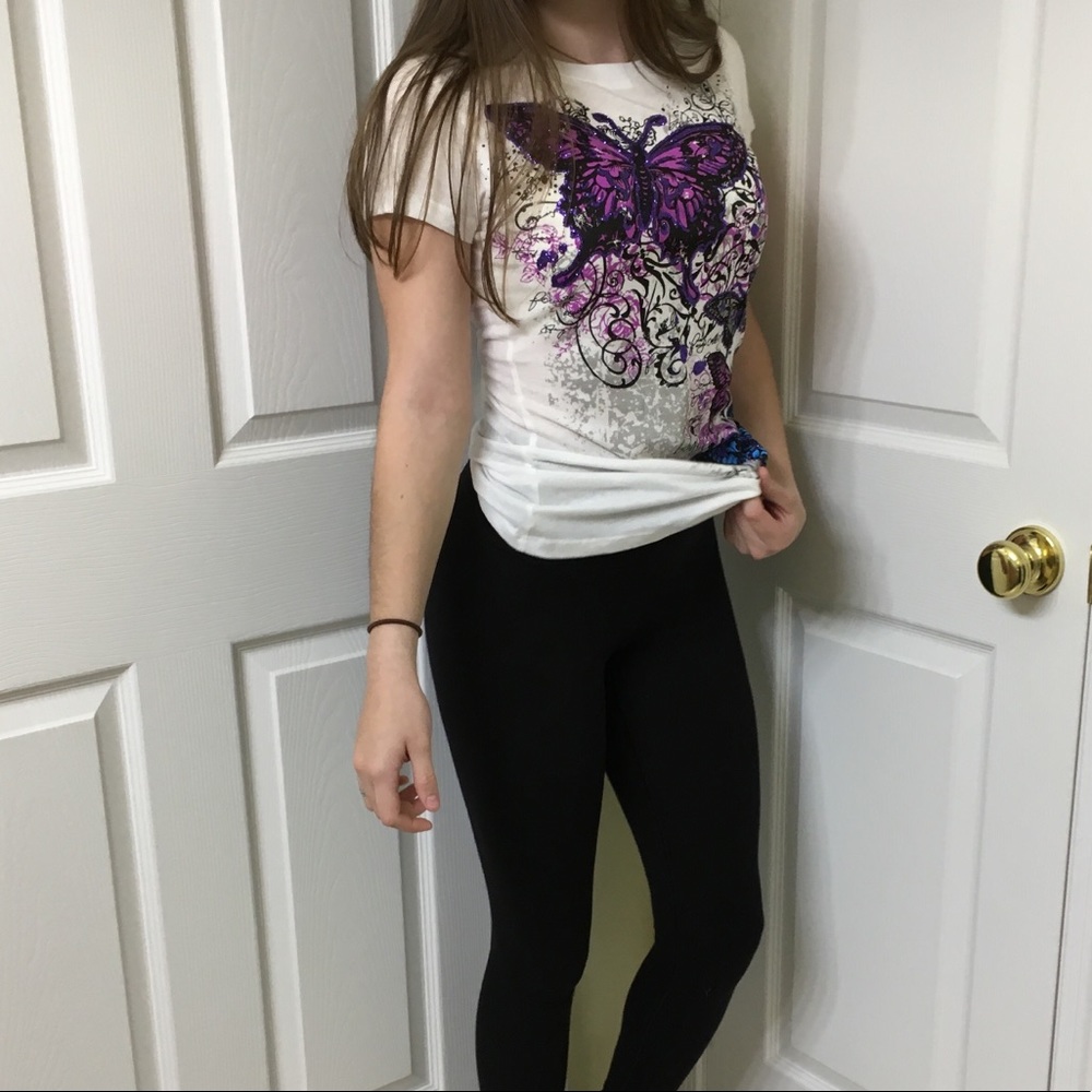 White and Purple Butterfly Shirt
